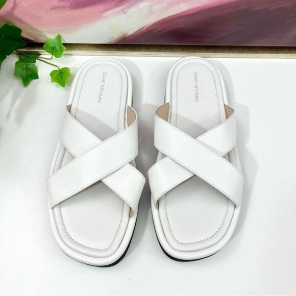 Stuart Weitzman Elodie Leather Slide Sandal in White Size 10 - Picture 5 of 9